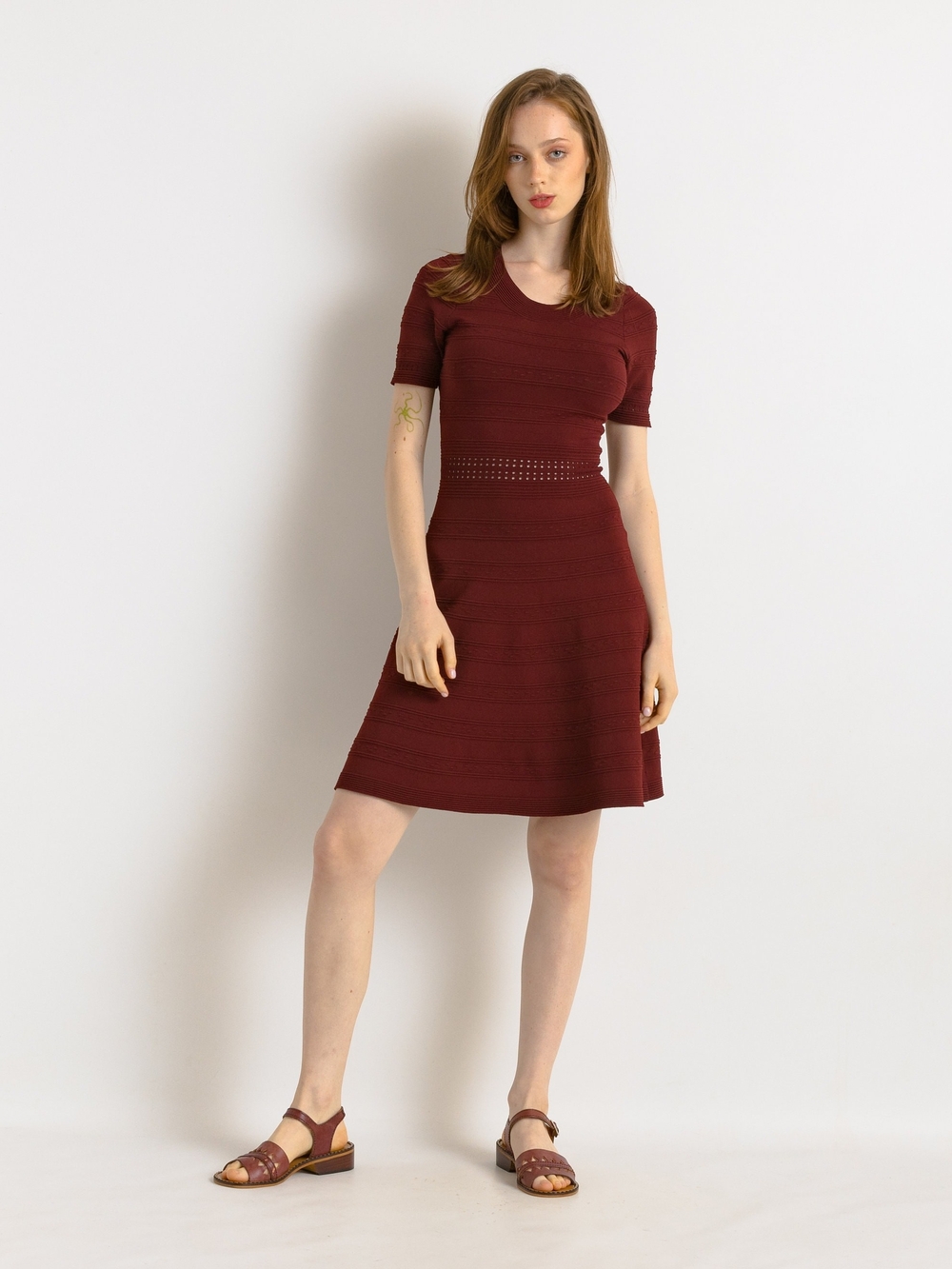 Milly Women's Short Sleeve Knit Fit-and-Flare Dress - Burgundy